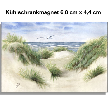 Kühlschrankmagnet  Aquarell Maritim Kunst Druck Kunstdruck Dünen Dänemark Nordsee Düne Meer Möwe Strand